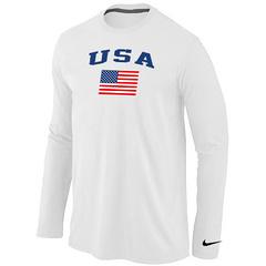 Cheap Nike USA Team 2014 Winter Olympics Hockey USA Flag Collection Locker Room Long Sleeve T-Shirt White For Sale
