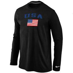 Cheap Nike USA Team 2014 Winter Olympics Hockey USA Flag Collection Locker Room Long Sleeve T-Shirt Black For Sale