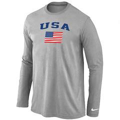Cheap Nike USA Team 2014 Winter Olympics Hockey USA Flag Collection Locker Room Long Sleeve T-Shirt Grey For Sale