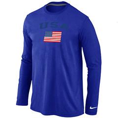 Cheap Nike USA Team 2014 Winter Olympics Hockey USA Flag Collection Locker Room Long Sleeve T-Shirt Blue For Sale