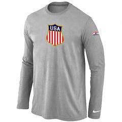 Cheap Nike USA Team 2014 Winter Olympics Hockey KO Collection Locker Room Long Sleeve T-Shirt Light Grey For Sale