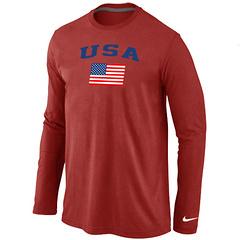 Cheap Nike USA Team 2014 Winter Olympics Hockey USA Flag Collection Locker Room Long Sleeve T-Shirt Red For Sale