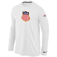 Cheap Nike USA Team 2014 Winter Olympics Hockey KO Collection Locker Room Long Sleeve T-Shirt White For Sale