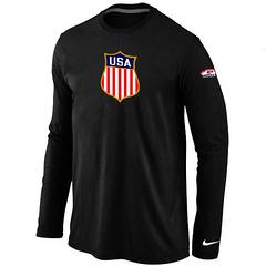 Cheap Nike USA Team 2014 Winter Olympics Hockey KO Collection Locker Room Long Sleeve T-Shirt Black For Sale