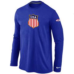 Cheap Nike USA Team 2014 Winter Olympics Hockey KO Collection Locker Room Long Sleeve T-Shirt Blue For Sale