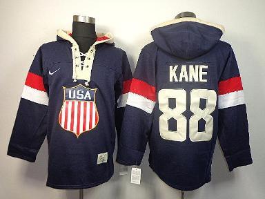 Cheap 2014 Winter Olympics USA Team Chicago 88 Patrick Kane Blue Lace-Up Hockey Jersey Hoodies For Sale