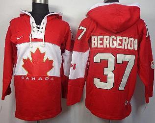 Cheap 2014 Winter Olympics Canada Team 37 Patrice Bergeron Red Lace-Up Hockey Jersey Hoodies For Sale
