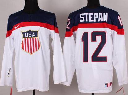 Cheap 2014 Winter Olympics USA Team 12 Derek Stepan White Hockey Jerseys For Sale