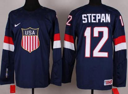 Cheap 2014 Winter Olympics USA Team 12 Derek Stepan Blue Hockey Jerseys For Sale