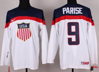 Cheap 2014 Winter Olympics USA Team 9 Zach Parise White Hockey Jerseys For Sale