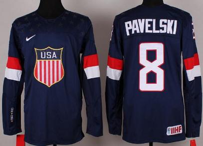 Cheap 2014 Winter Olympics USA Team 8 Joe Pavelski Blue Hockey Jerseys For Sale