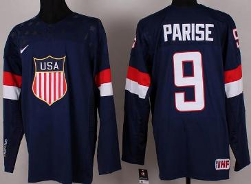 Cheap 2014 Winter Olympics USA Team 9 Zach Parise Blue Hockey Jerseys For Sale