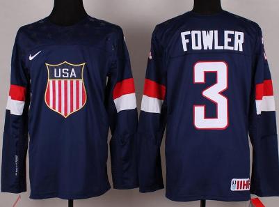 Cheap 2014 Winter Olympics USA Team 3 Cam Fowler Blue Hockey Jerseys For Sale