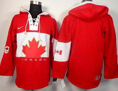 Cheap 2014 Winter Olympics Canada Team Blank Red Lace-Up Hockey Jersey Hoodies For Sale