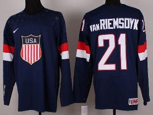 Cheap 2014 Winter Olympics USA Team 21 van Riemsdyk Blue Hockey Jerseys For Sale