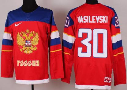 Cheap 2014 Winter Olympics Russian Federation Team 30 Andrei Vasilevski Red Hockey Jerseys For Sale