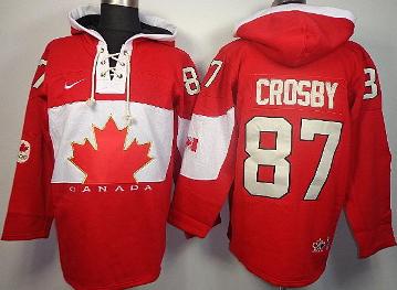 Cheap 2014 Winter Olympics Canada Team 87 Sidney Crosby Red Lace-Up Hockey Jersey Hoodies For Sale