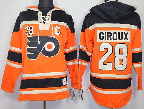 Cheap Philadelphia Flyers 28 Claude Giroux Orange Lace-Up NHL Jersey Hoodies For Sale