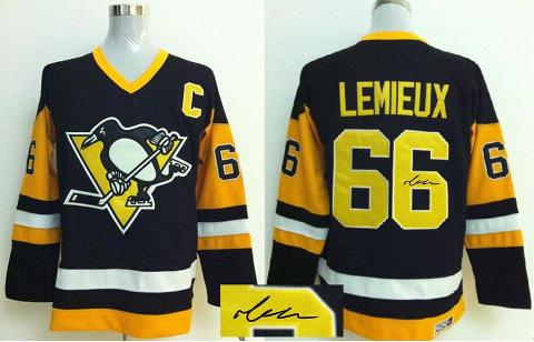 Cheap Pittsburgh Penguins #66 Mario Lemieux Black CCM Signed NHL Hockey Jerseys For Sale