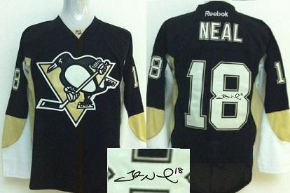 Cheap Pittsburgh Penguins 18 James Neal Black Signed NHL Hockey Jerseys For Sale