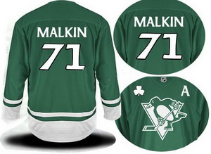 Cheap 2011 St Pattys Day Pittsburgh Penguins 71 Evgeni Malkin Green Jersey For Sale