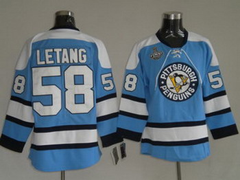Pittaburgh Penguins 58 Letang Blue Jerseys With Stanley Cup Patch