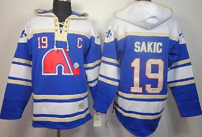 Quebec Nordiques 19 Joe Sakic Blue Lace-Up NHL Jersey Hoodies