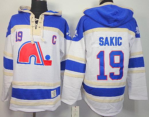 Quebec Nordiques 19 Joe Sakic White Lace-Up NHL Jersey Hoodies