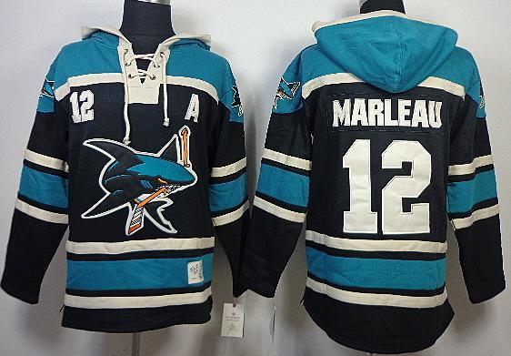 Cheap San Jose Sharks 12 Patrick Marleau Black Lace-Up NHL Jersey Hoodies For Sale