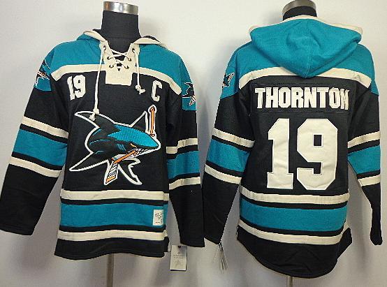 Cheap San Jose Sharks 19 Joe Thornton Black Lace-Up NHL Jersey Hoodies For Sale