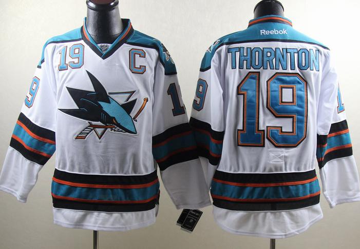 San Jose Sharks 19 Joe Thornton White NHL Jersey