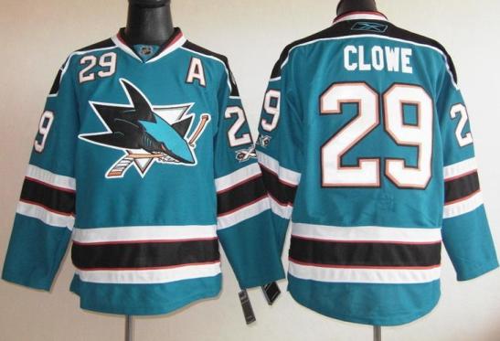 San Jose Sharks 29 Ryane Clowe Blue NHL Jerseys