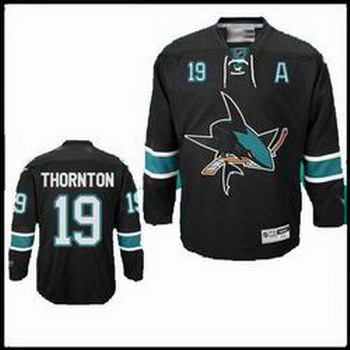 Cheap San Jose Sharks 19 THORNTON Black Jerseys For Sale