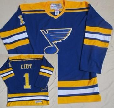 Cheap St.Louis Blues #1 Mike Liut Blue Throwback CCM Jersey For Sale