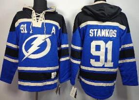Cheap Tampa Bay Lightning 91 Steven Stamkos Blue Lace-Up NHL Jersey Hoodies For Sale
