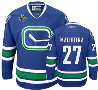 Cheap Vancouver Canucks 27 Manny Malhotra Blue Third Home NHL 2011 Stanley Cup Jersey For Sale
