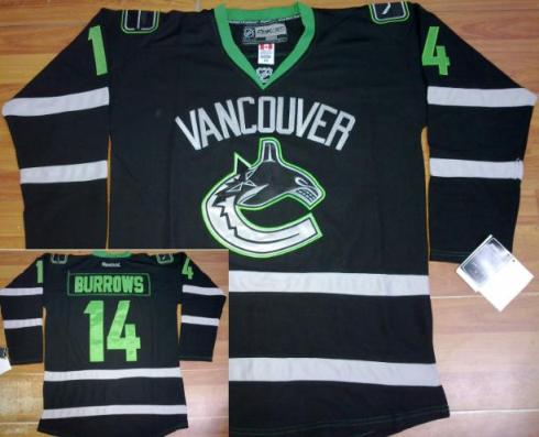 Vancouver Canucks 14 Alexandre Burrows Black NHL Jerseys Green Number