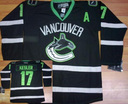 Vancouver Canucks 17 Ryan Kesler Black NHL Jerseys Green Number