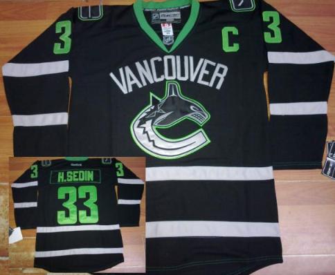 Vancouver Canucks 33 H.Sedin Black NHL Jerseys Green Number
