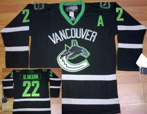 Cheap Vancouver Canucks 22 D.Sedin Black NHL Jerseys Green Number For Sale