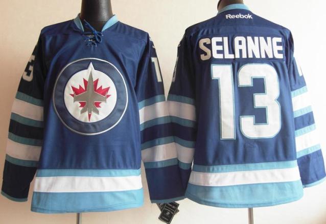 Cheap Winnipeg Jets 13 Teemu Selanne Blue 2011 New Style NHL Jersey For Sale