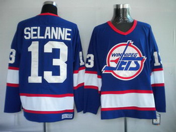 Cheap Hockey jerseys New Jets 13 Selanne blue Throwback For Sale