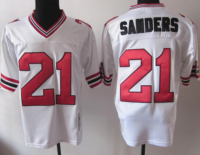 Cheap Atlanta Falcons 21 Deion Sanders White M&N Throwback NFL Jerseys For Sale