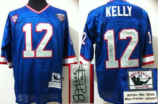Cheap Buffalo Bills #12 Jim Kelly Throwback Blue Signed NFL Jerseys For Sale