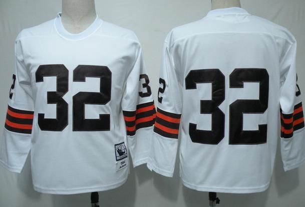 Cleveland Browns 32 Jim Brown White Long Sleeve Jersey