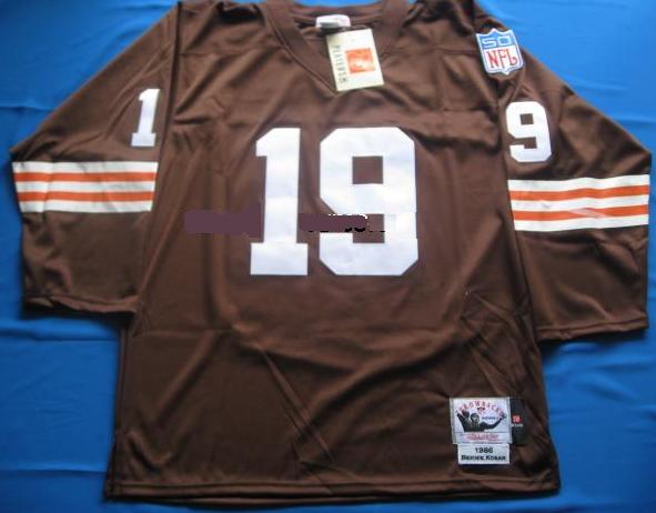 Cheap Cleveland Browns 19 Bernie Kosar Brown Long Sleeve Throwback NFL Jersey For Sale
