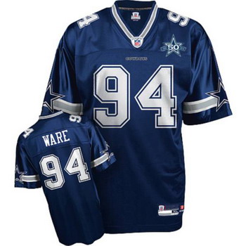 Dallas Cowboys 94 DeMarcus Ware Blue Jerseys With 50TH Patch