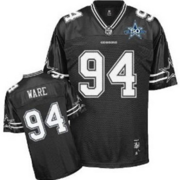 Cheap Dallas Cowboys 94 DeMarcus Ware Black Jerseys With 50TH Patch For Sale