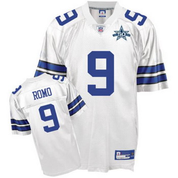 Cheap Dallas Cowboys 9 Tony Romo White Jerseys With 50TH Patch For Sale