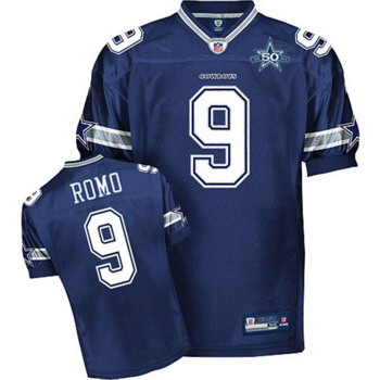Cheap Dallas Cowboys 9 Tony Romo Blue Jerseys With 50TH Patch For Sale